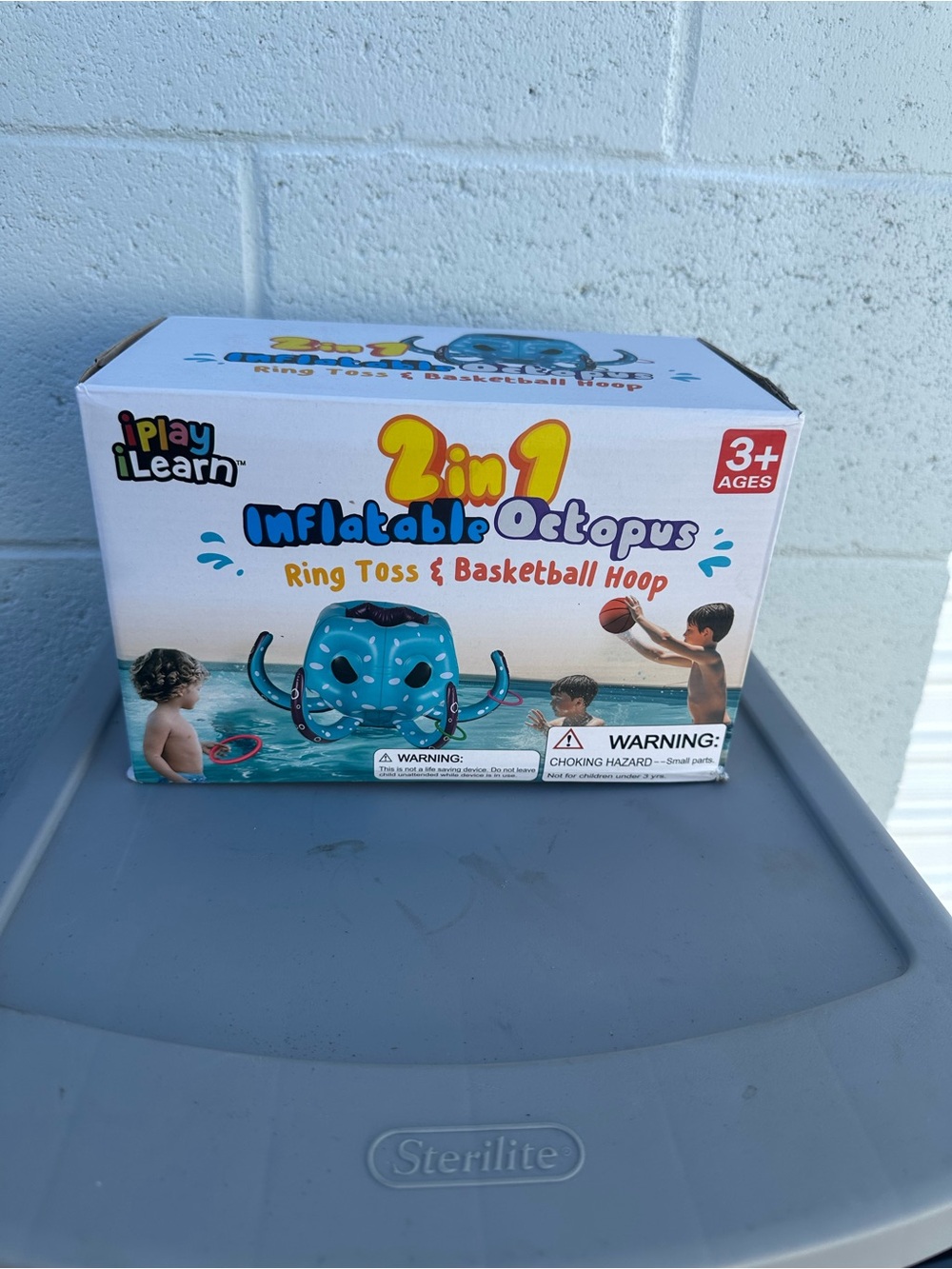 2-in-1 Blue Octopus Pool Game — Ring Toss & Basketball Hoop